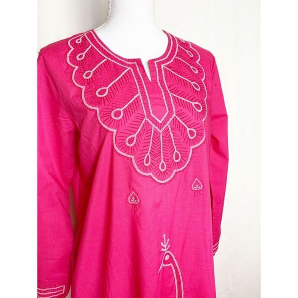 Womens Asian Cotton Blend Peacock Caftan Dress - Picture 3 of 7